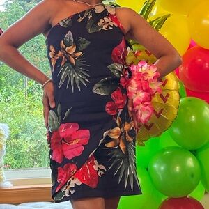 Zara TRF Women's Tropical Floral Print One Shoulder Cut Out Tie Mini Dress - XS